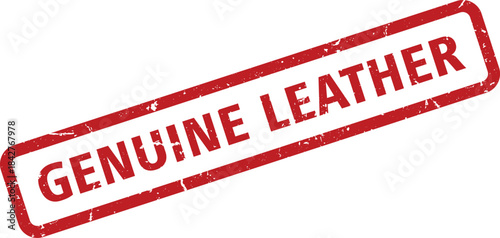 Distressed Red Genuine Leather Stamp on White Background, Product Authenticity Concept