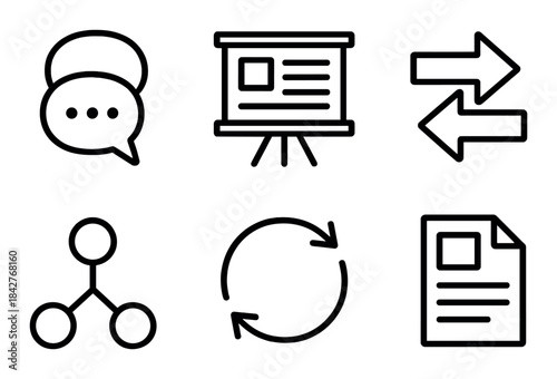 Communication and workflow icons set on olive green background