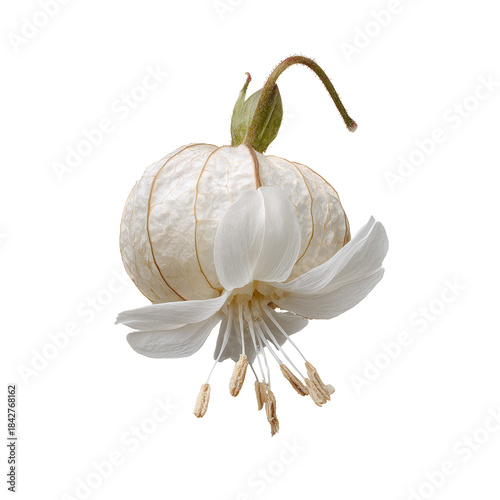 White Flower With Delicate Petals Hanging on a Stem in a Close-Up View During...