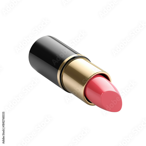 Lipstick in Black Casing With a Pink Shade on a White Background for Makeup a...