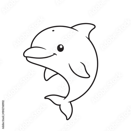 Playful black-and-white cartoon dolphin illustration featuring a friendly marine mammal charm.