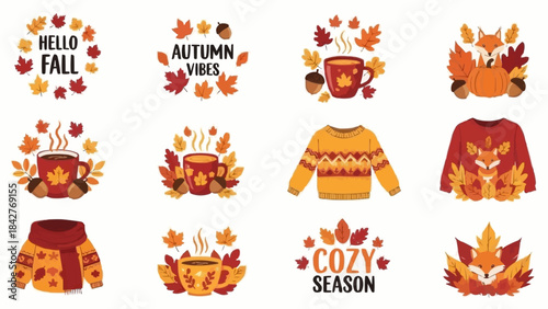 Autumn Collection of Cozy Fall Themed Illustrations and Graphics.
