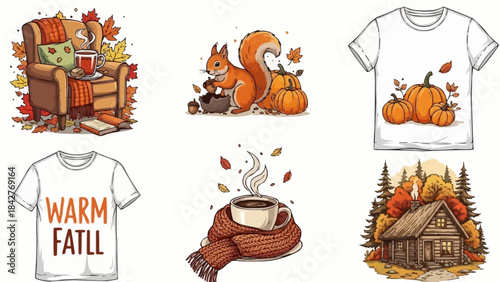 Cozy Autumn Scenes with Squirrels and Pumpkins.