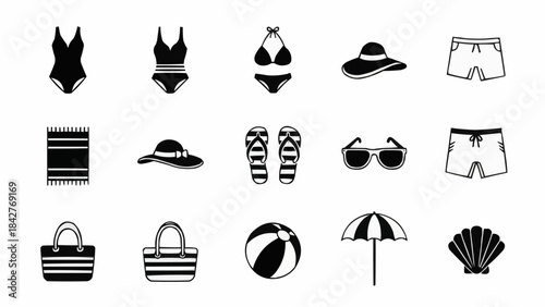 Collection of Summer Beach Vacation Icons and Symbols.