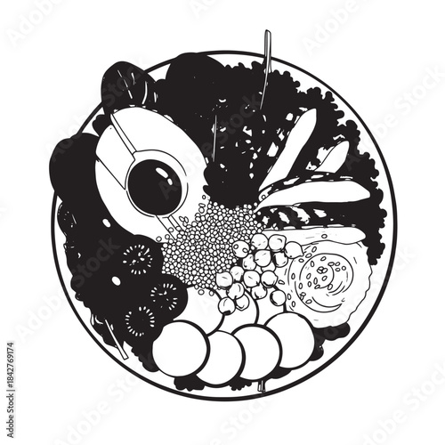 Colorful fruit platter in a bowl with a variety of fresh fruits and sliced pieces.