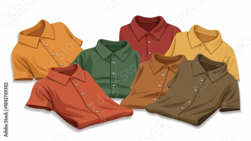 Collection of Seven Short-Sleeved Collared Shirts in Earthy Tones.