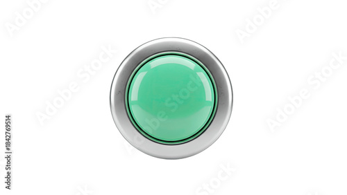 Green Button Pressed on White Background