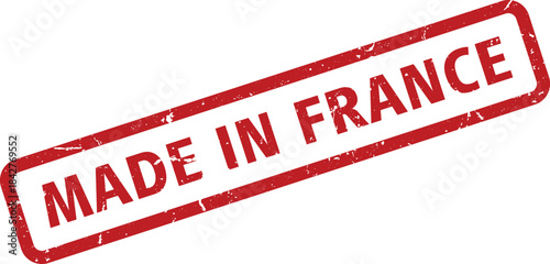 Distressed Made in France Stamp in Red Ink on White Background, Angled View