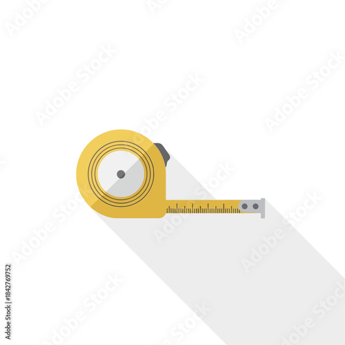 Vibrant yellow retractable tape measure tool featuring a partially extended metallic blade and a prominent white central button.