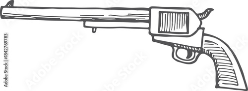 A gun is drawn in black and white