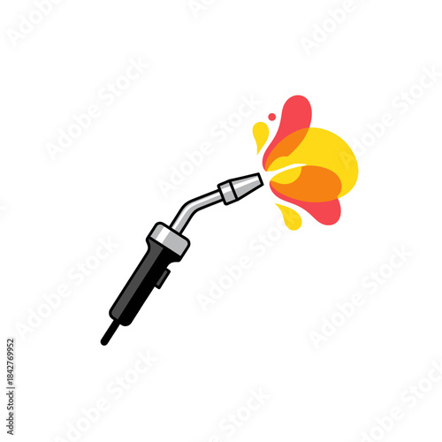 Welding Torch with Colorful Sparks Illustration, Metal Nozzle, Black Handle.