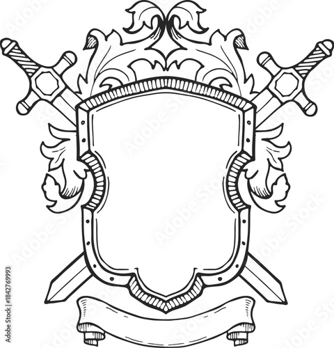 A shield with two swords on it