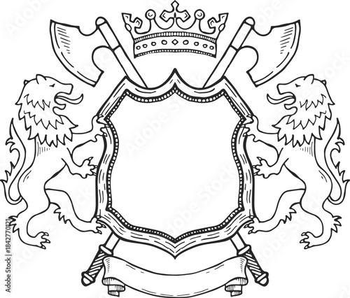 A shield with a crown and two lions on it