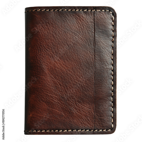 Brown Leather Wallet Displayed on a Plain Surface With Visible Texture and St...