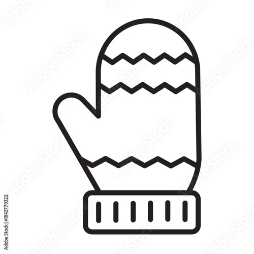 Mitten line icon, Christmas vector illustration with ornament pattern
