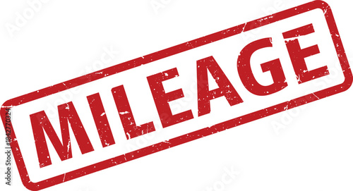 Distressed Red Mileage Stamp on White Background Imperfect, Vintage Look with Bold Typeface