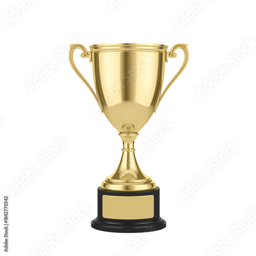 Gold Trophy on a Black Base Displayed in a Simple Setting