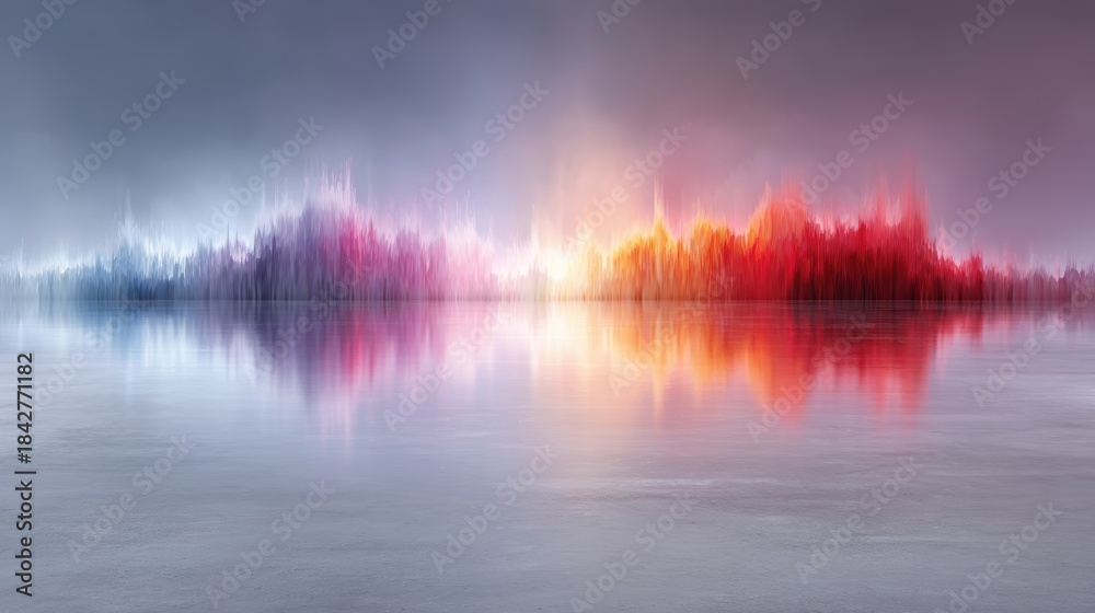 Obraz premium Colorful cityscape reflection vibrant urban panorama featuring city skyline reflected on water surface creating stunning visual