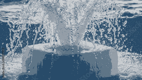 Water Fountain Splash: A dynamic water fountain splashes upwards against a blue background, creating a mesmerizing display of nature's beauty and the power of aquatic elements.