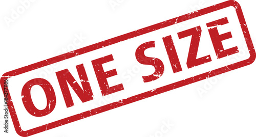 Distressed Red One Size Rubber Stamp Isolated on White Background, Diagonal Orientation, Grunge Texture