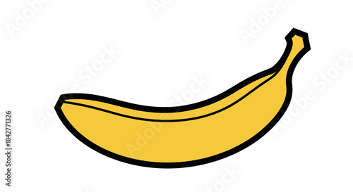 A vibrant yellow banana with a black outline against a white background, illustrated in a simple graphic style