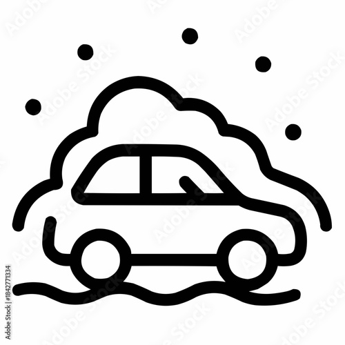 Line icon of a snow-covered vehicle — extreme snowfall, black on white, square minimalist style