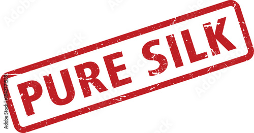 Distressed Red Pure Silk Rubber Stamp on White Background Indicating Premium Fabric Quality
