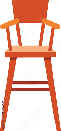 Orange Stylized High Chair Illustration with Armrests and Backrest for Infant Feeding and Furniture Design