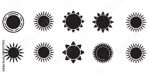 sun vector icon set . sun icons set, sunshine and solar glow . eps 10