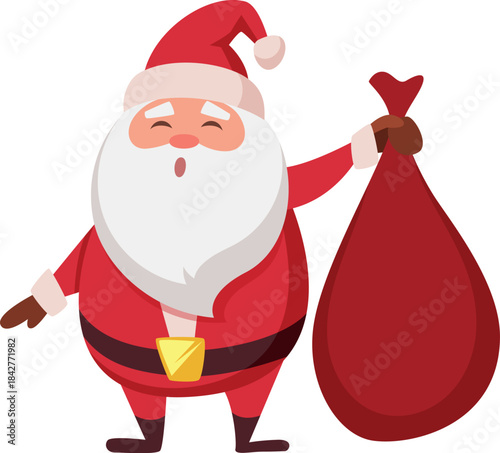A cartoonish image of Santa Claus holding a red bag