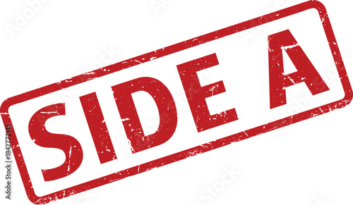 Red Grunge Stamp with Side A Text, Distressed Rectangle, Isolated on White Background