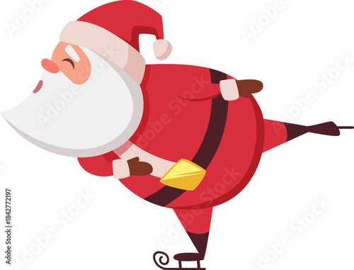 A cartoon of Santa Claus ice skating