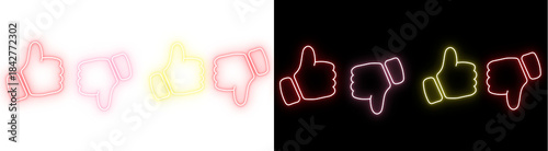 Photos PNG image of Glowing neon style like and dislike icons transition across a showc