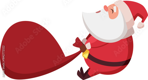 A cartoon of Santa Claus holding a red bag