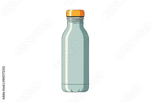 Illustration of a pale green bottle with an orange cap, black outlines, and a white background