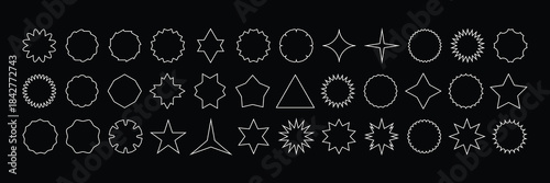 Geometric Frames and Minimalist Star Shapes Vector Set: Black Background Border Elements for Modern Design