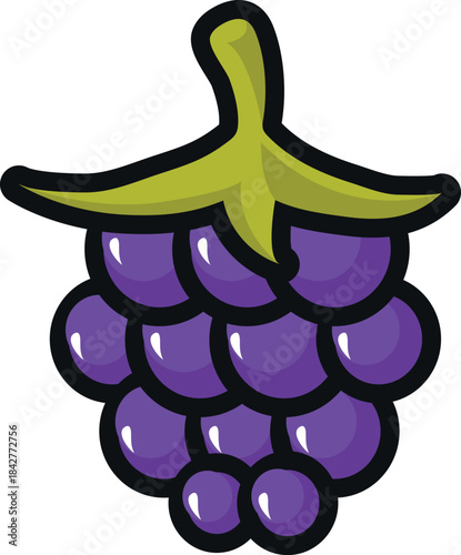 A purple grape with a green stem