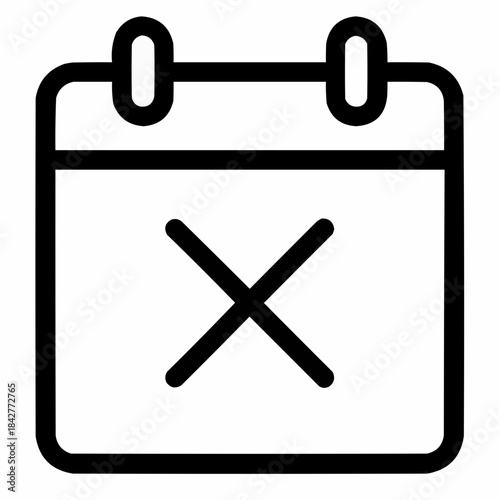Line icon of a calendar with X mark — final workday, black on white, square minimalist style