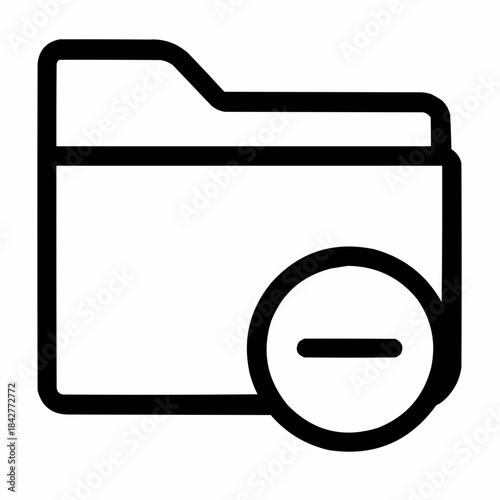 Line icon of a folder with minus symbol — project cancellation, black on white, square minimalist style