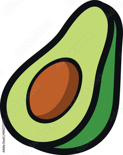 A cartoon drawing of an avocado with a green stem