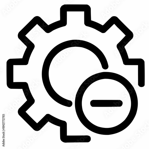 Line icon of a gear with minus sign — operational cutback, black on white, square minimalist style