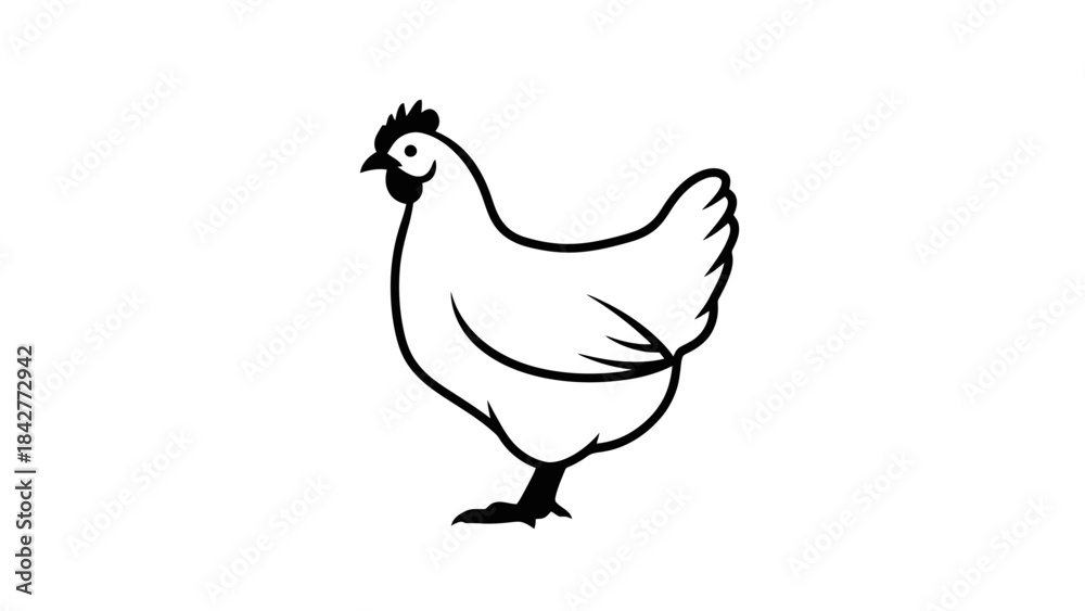 Fototapeta premium Simple Art Illustration of a Chicken in Profile View, Black and White
