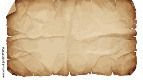 Vintage Crumpled Paper Texture Background with Rough Edges, Aged Parchment Effect