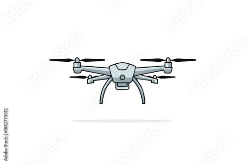 A symmetrical, minimalist illustration of a drone with rotors against a white backdrop