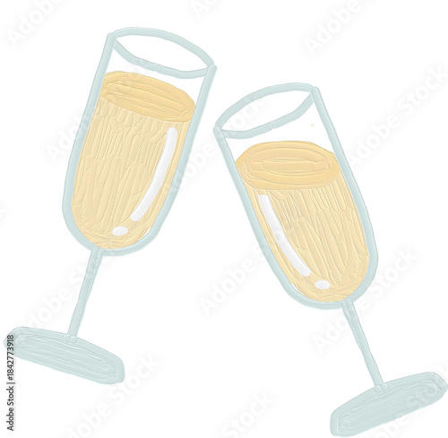 Handdraw painterly Two Champagne Glasses Toasting