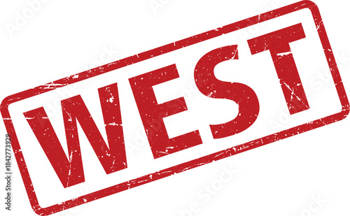Red Rubber Stamp with the Word WEST in Bold Letters Isolated on White Background