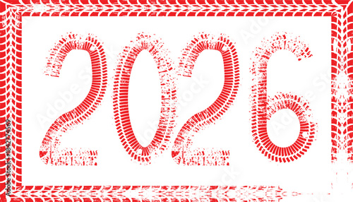 Tire Tracks frame. New year 2026. Car tread silhouette. Vector