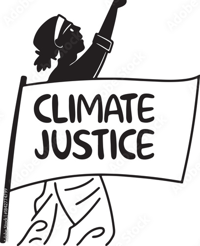 Protester holding a banner for climate justice