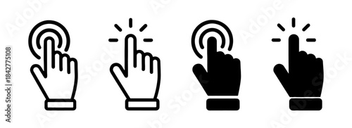 Hand click icon set, outline and flat style, hand cursor click icons, vector illustration