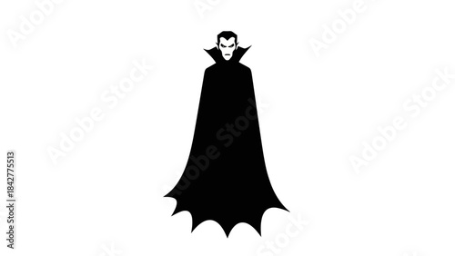 Silhouette of a Vampire with a Flowing Cape Against a White Background